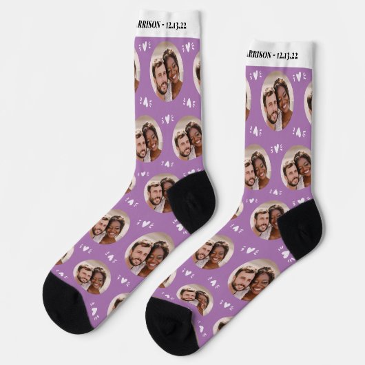 Fun Lavender Passen getrouwd Photo Pattern Weddens Sokken (Links)