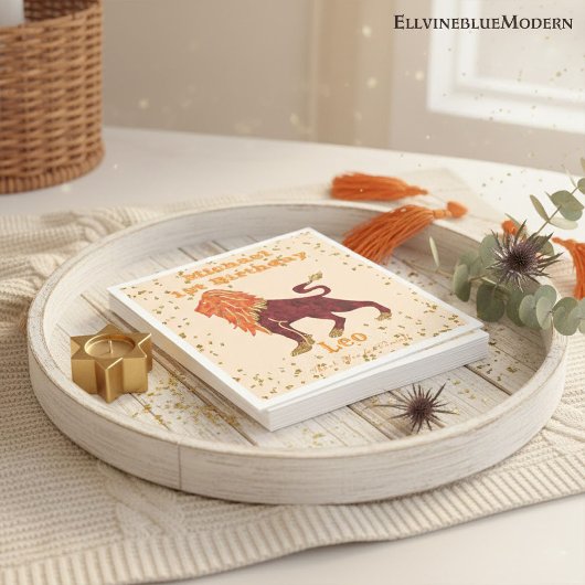 Fun Leo First Birthday & Gold Confetti Servet