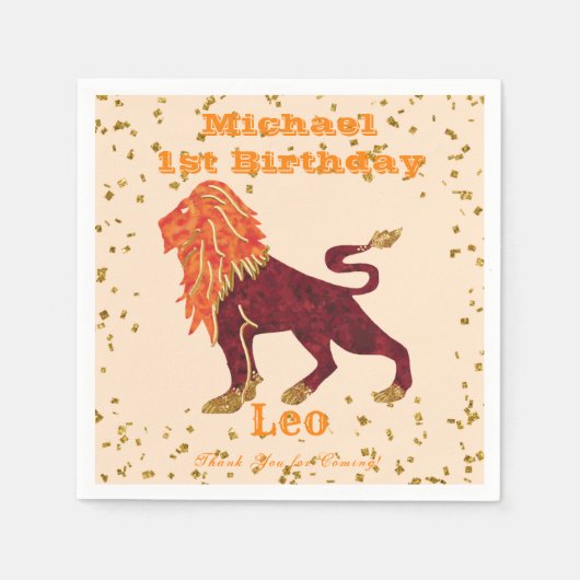 Fun Leo First Birthday & Gold Confetti Servet (Voorkant)