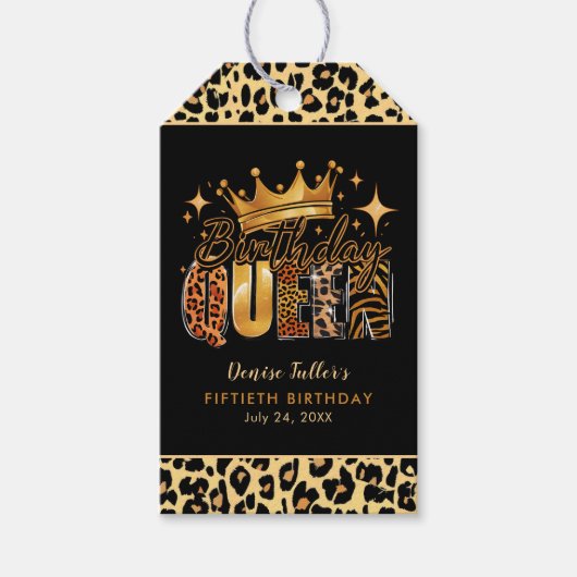 Fun Leopard Birthday Queen Fifty Birthday Cadeaulabel (Voorkant)