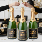Fun Leopard Birthday Queen Fifty Birthday Sparkling Wijnetiket