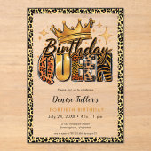 Fun Leopard Birthday Queen Forty Birthday Acryl Uitnodigingen (Voorkant)