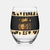 Fun Leopard Birthday Queen Sixty Birthday Wijnglas Zonder Voet (Voorkant)