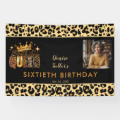 Fun Leopard Birthday Queen Sixty Photo Birthday Spandoek (Horizontaal)