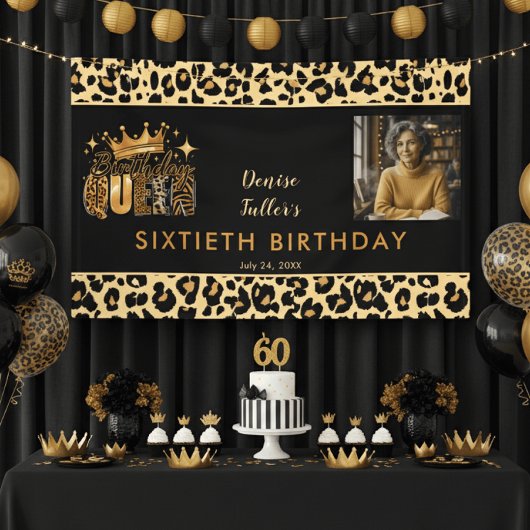 Fun Leopard Birthday Queen Sixty Photo Birthday Spandoek