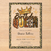 Fun Leopard Birthday Queen Thirty Birthday Acryl Uitnodigingen (Voorkant)
