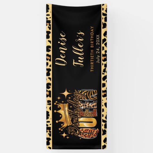 Fun Leopard Birthday Queen Thirty Birthday Spandoek (Verticaal)
