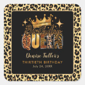 Fun Leopard Birthday Queen Thirty Birthday Vierkante Sticker (Voorkant)