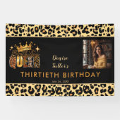 Fun Leopard Birthday Queen Thirty Photo Birthday Spandoek (Horizontaal)