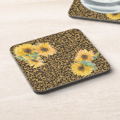 Fun Leopard en Sunflower Floral Bier Onderzetter (Linkerzijde)