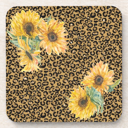 Fun Leopard en Sunflower Floral Bier Onderzetter (Voorkant)