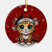 Fun Leopard Red Sparkle Animal Print Lover 🐆🐈🐾 Keramisch Ornament (Voorkant)