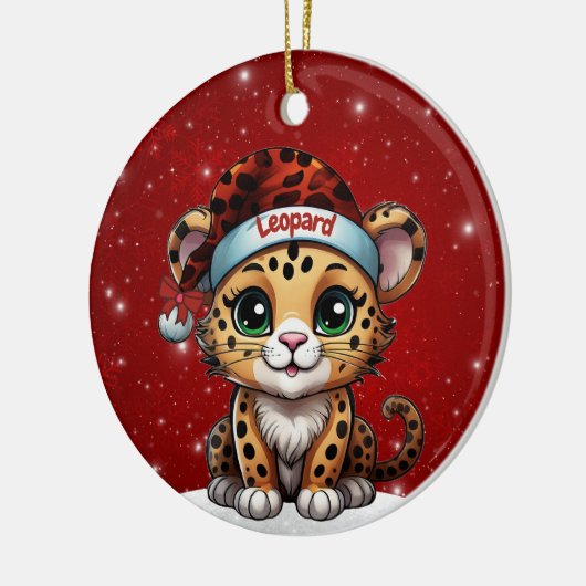 Fun Leopard Red Sparkle Animal Print Lover 🐆🐈🐾 Keramisch Ornament (Links)