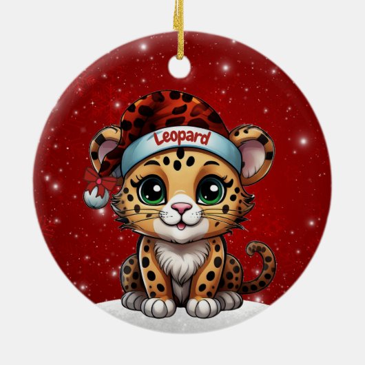 Fun Leopard Red Sparkle Animal Print Lover 🐆🐈🐾 Keramisch Ornament (Achterkant)