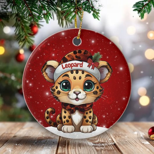 Fun Leopard Red Sparkle Animal Print Lover 🐆🐈🐾 Keramisch Ornament