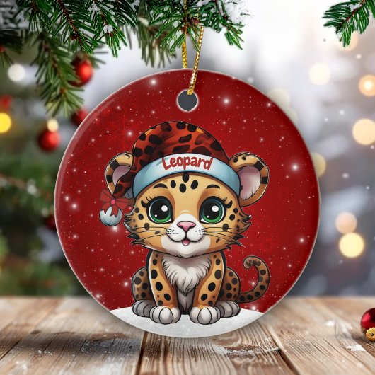 Fun Leopard Red Sparkle Animal Print Lover 🐆🐈🐾 Keramisch Ornament