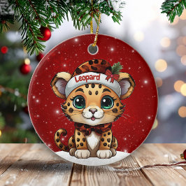 Fun Leopard Red Sparkle Animal Print Lover 🐆🐈🐾 Keramisch Ornament