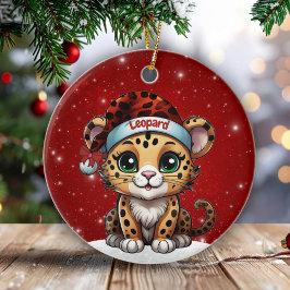 Fun Leopard Red Sparkle Animal Print Lover 🐆🐈🐾 Keramisch Ornament