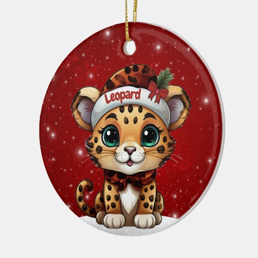 Fun Leopard Red Sparkle Animal Print Lover 🐆🐈🐾 Keramisch Ornament (Links)