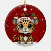Fun Leopard Red Sparkle Animal Print Lover 🐆🐈🐾 Keramisch Ornament (Achterkant)