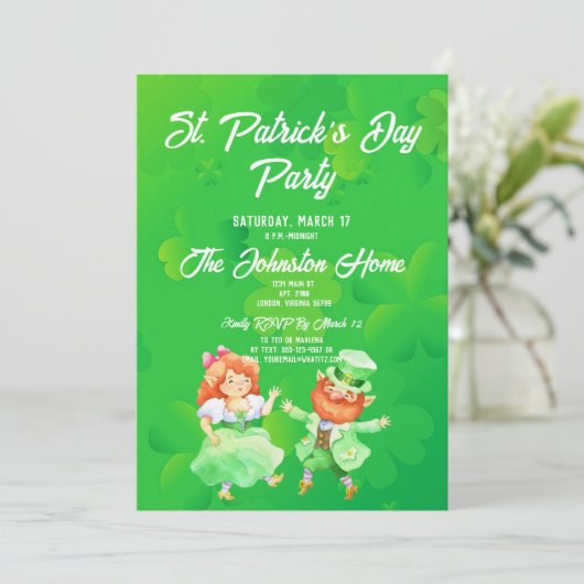 Fun Leprechauns St. Patrick's Day Party Invitation Kaart (Staand voorkant)