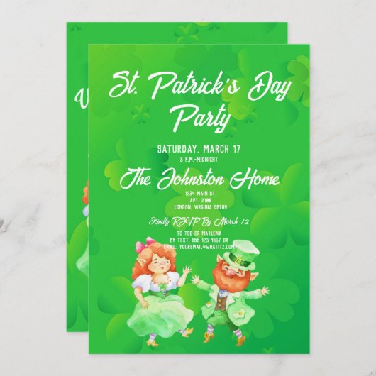 Fun Leprechauns St. Patrick's Day Party Invitation Kaart (Voorkant / Achterkant)