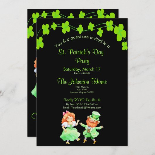 Fun Leprechauns St. Patrick's Day Party Invitation Kaart (Voorkant / Achterkant)