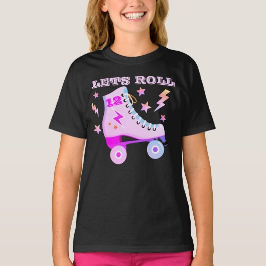 Fun Lets Roll Roller Skating Retro Neon Roze Leeft T-shirt (Voorkant)