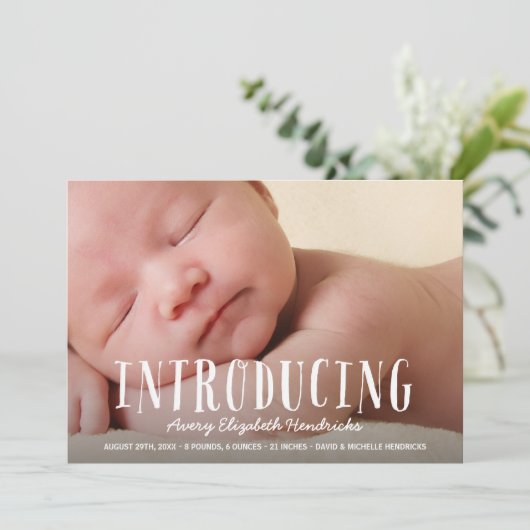 Fun Lettering Overlay Foto geboorteaankondiging Aankondiging (Staand voorkant)