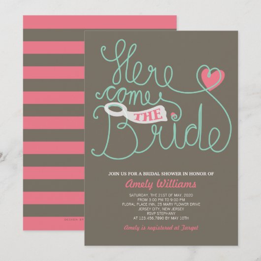 Fun Lettering roze bruin Vrijgezellenfeest Invite Kaart (Voorkant / Achterkant)