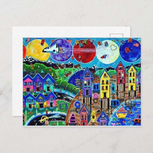 Fun Life Beach Space Shuttle Planets Ocean Kinder Briefkaart (Voorkant / Achterkant)