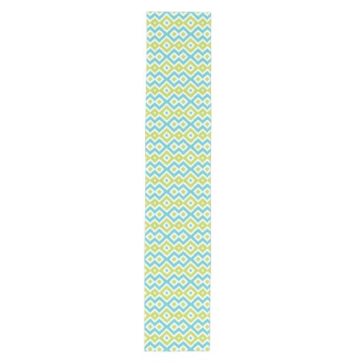 Fun Lime Green Aqua Blue Ikat Art Medium Tafelloper (Voorkant)