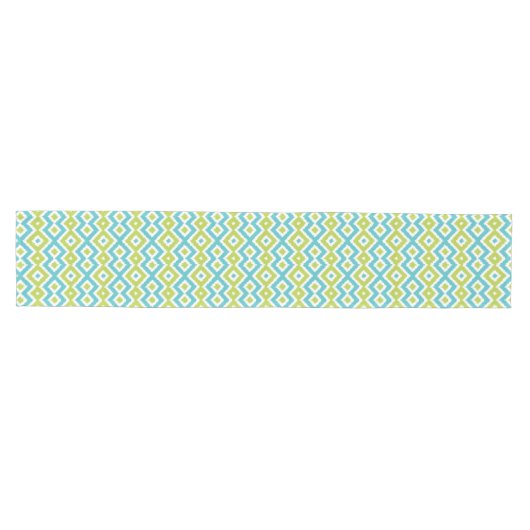 Fun Lime Green Aqua Blue Ikat Art Medium Tafelloper (Horizontaal)