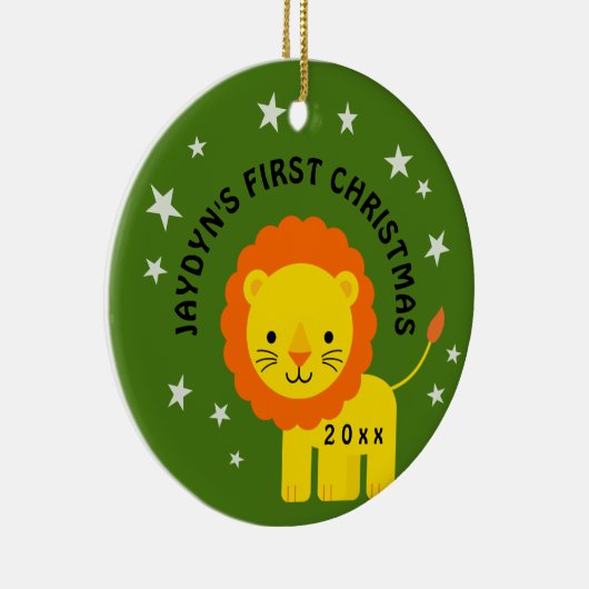 Fun Lion Baby's eerste kerstcadeau cirkel Keramisch Ornament (Rechts)