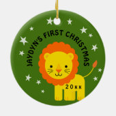 Fun Lion Baby's eerste kerstcadeau cirkel Keramisch Ornament (Achterkant)