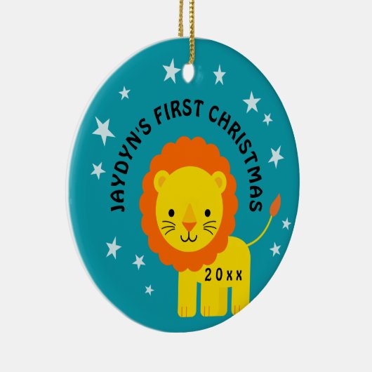 Fun Lion Baby's eerste kerstcadeau cirkel Keramisch Ornament (Rechts)