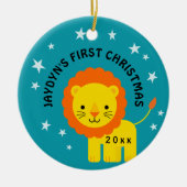 Fun Lion Baby's eerste kerstcadeau cirkel Keramisch Ornament (Voorkant)