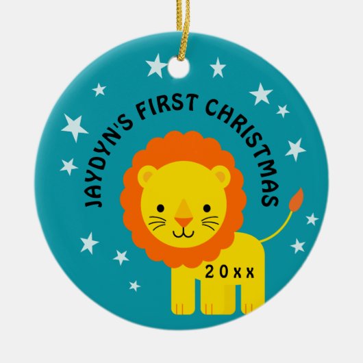 Fun Lion Baby's eerste kerstcadeau cirkel Keramisch Ornament (Voorkant)