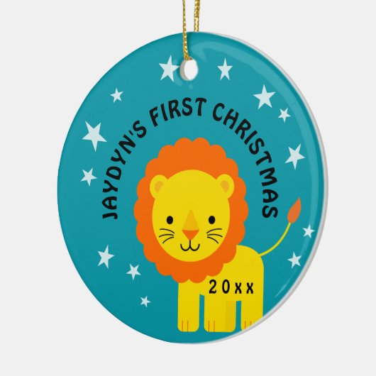 Fun Lion Baby's eerste kerstcadeau cirkel Keramisch Ornament (Links)