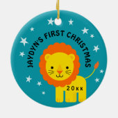 Fun Lion Baby's eerste kerstcadeau cirkel Keramisch Ornament (Achterkant)