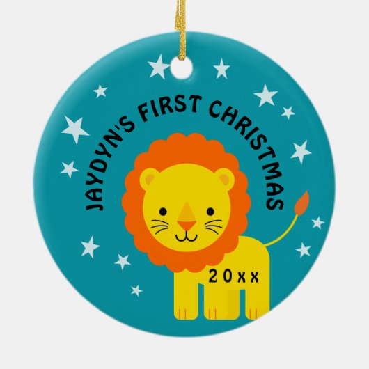 Fun Lion Baby's eerste kerstcadeau cirkel Keramisch Ornament (Achterkant)