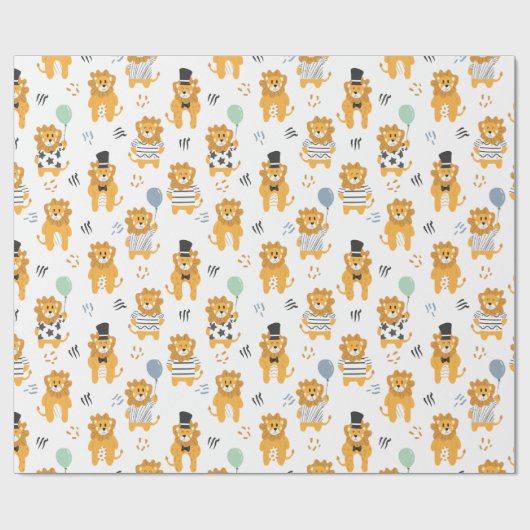 Fun Lion Pattern | wit Cadeaupapier (Vlak)