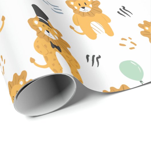 Fun Lion Pattern | wit Cadeaupapier (Rol Hoek)