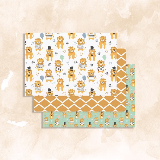 Fun Lion Seamless Pattern Trio Inpakpapier Vel