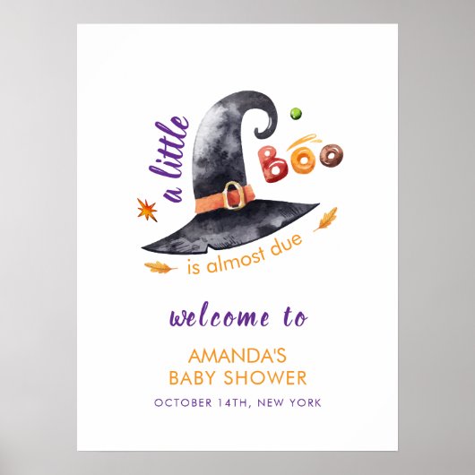Fun Little Boo Witch Pet Herfst Baby shower Welkom Poster (Voorkant)