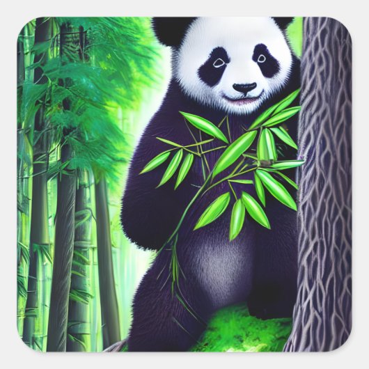 Fun Little Panda Beer Vierkante Sticker (Voorkant)