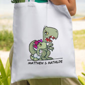 Fun Little Sister Cartoon T-Rex Dinosaur Name Tote Bag