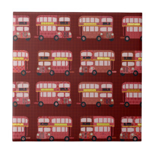 Fun London Double Decker Bus Cartoon Pattern Tegeltje