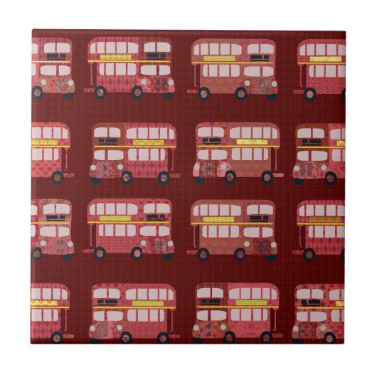 Fun London Double Decker Bus Cartoon Pattern Tegeltje (Voorkant)