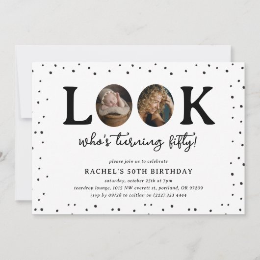 Fun Look's Who's 50' 2 x photo 50th Birthday Kaart (Voorkant)